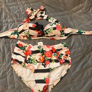 High waisted floral bikini